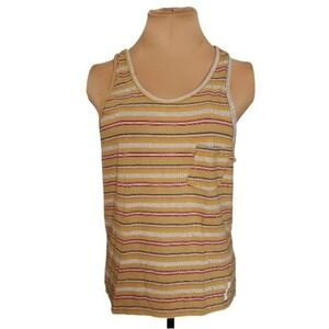 Koto Y2K Mens Striped Pocket Tank Top Mustard Yellow Red Size Small‎ RN130290